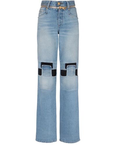 Balmain Wide-leg jeans with technical yoke - Blau