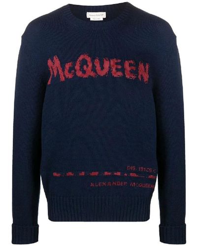 Alexander McQueen Round-Neck Knitwear - Blue