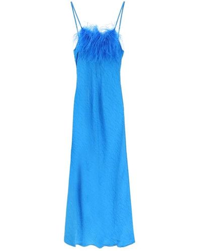Art Dealer 'ella' maxi slip dress in jacquard satin with feathers - Blu
