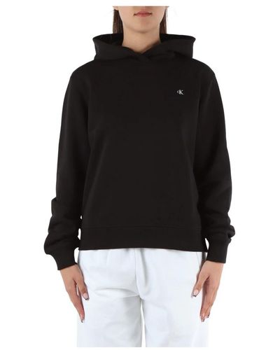 Calvin Klein Kapuzen-sweatshirt aus baumwolle mit logo-patch - Schwarz