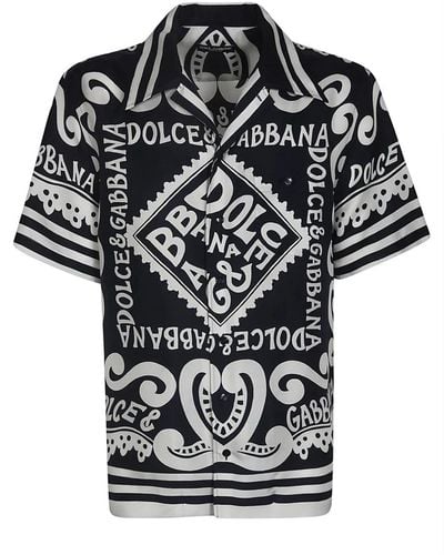 Dolce & Gabbana Seidenhemd mit logodruck und klassischem kragen - Schwarz