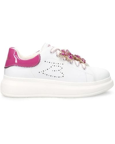 Tosca Blu Sneakers in pelle bianche con dettaglio in strass - Rosa