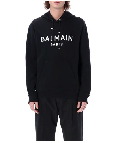 Balmain Logo hoodie mit kordelzug-kapuze - Schwarz