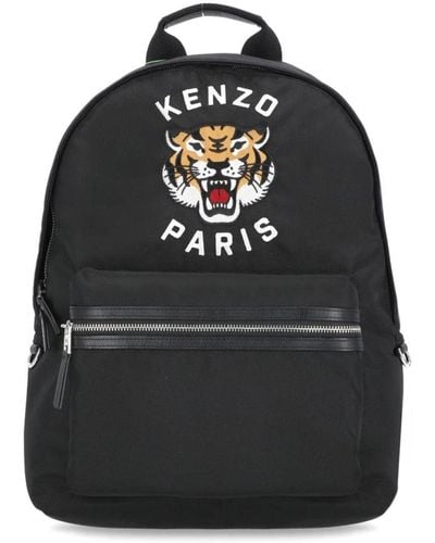 KENZO Backpacks,schwarzer rucksack mit gesticktem logo,varsity tiger bestickter rucksack schwarz