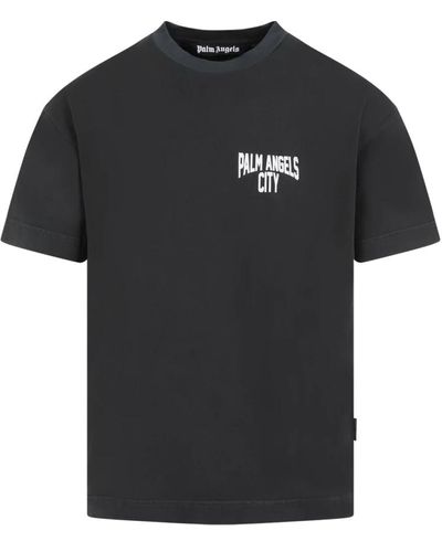 Palm Angels Dunkelgraues baumwoll city gewaschenes t-shirt - Schwarz