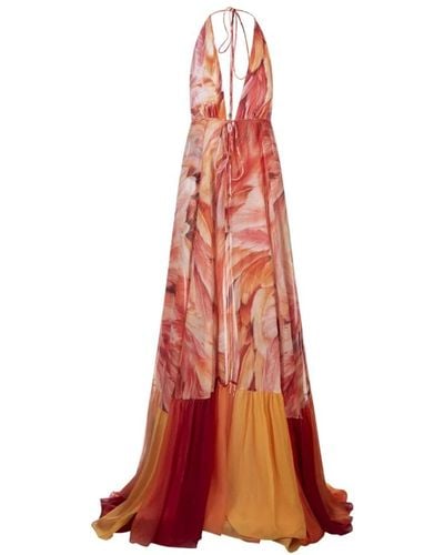 Roberto Cavalli Orange plumage ärmelloses langes kleid