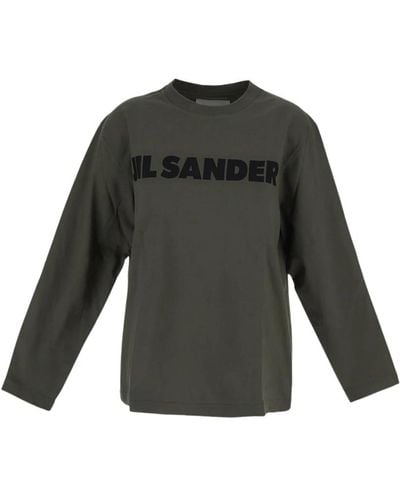 Jil Sander Langarm baumwoll t-shirt - Grün