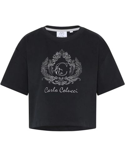 carlo colucci Cropped Oversize T-Shirt Daz - Schwarz