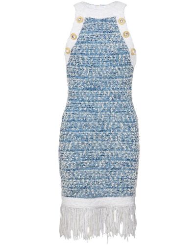 Balmain Tweed Mini Dress - Blue