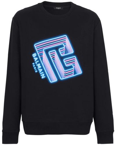 Balmain Sweatshirt mit Neon Logo-Print - Blau