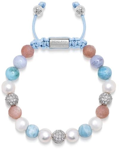 Nialaya Beaded bracelet with larimar, pearl, lace agate and pink aventurine - Blau