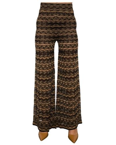 Nenette Pantalone in maglia gruppo zigzag multicolor fantasia - Marrone