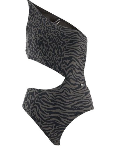 Karl Lagerfeld Ein-schulter-badeanzug mit grafischem muster - Schwarz