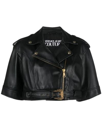 Versace Jeans Couture Giacca in pelle con fibbia biker - Nero