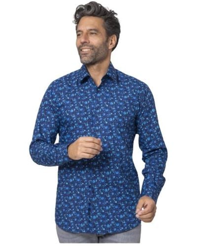Karl Lagerfeld Blau blumiges modernes hemd baumwollpopeline
