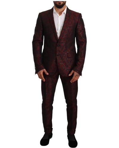 Dolce & Gabbana Roter Brokat-Schlank-2-teiliger MARTINI-Anzug - Schwarz