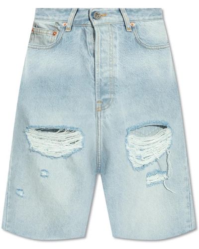 Vetements Distressed denim shorts - Blu