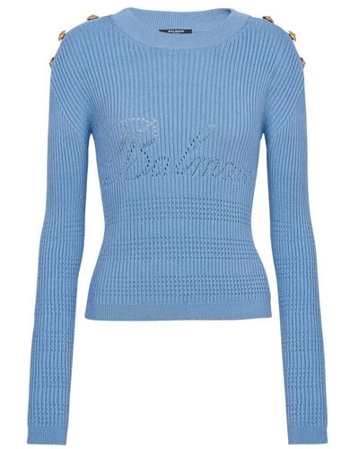 Balmain Knitwear > round-neck knitwear - Bleu