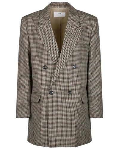 Ami Paris Double-Breasted Coats - Brown