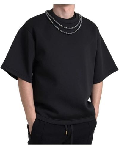 Dolce & Gabbana Magliette nera con collana decorata - Nero