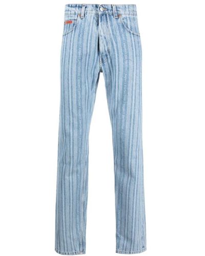Martine Rose Straight-leg jeans mit streifen und ausgeblichenem schriftzug - Blau