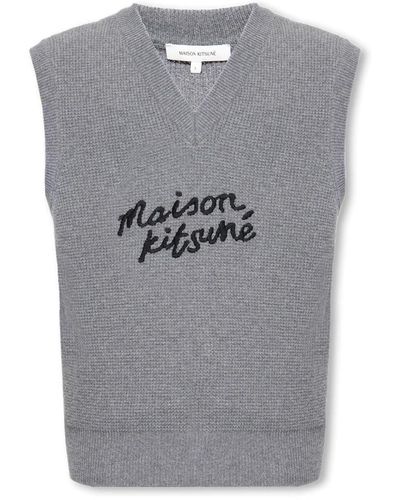 Maison Kitsuné Gilet di lana con logo - Grigio