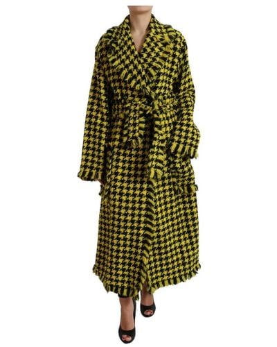 Dolce & Gabbana Eleganter gelber houndstooth trench coat - Grün