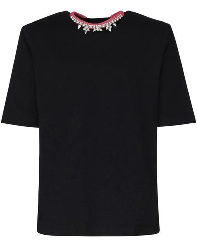 Mariuccia Milano Camiseta de algodón blanca con collar - Negro