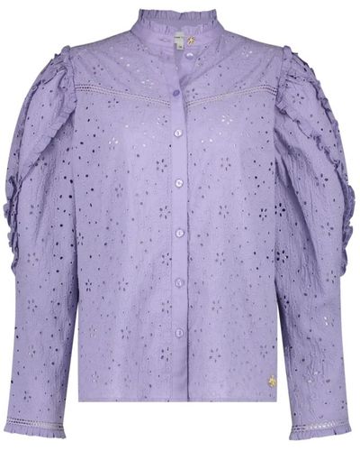 FABIENNE CHAPOT Blusa lila con bordado y mangas con volantes - Morado