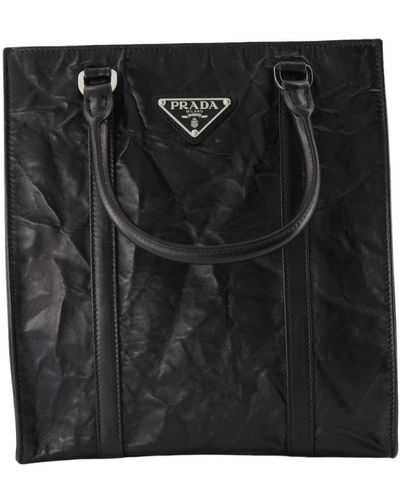 Prada Handtasche mit verstellbarem riemen und metalllogo - Schwarz