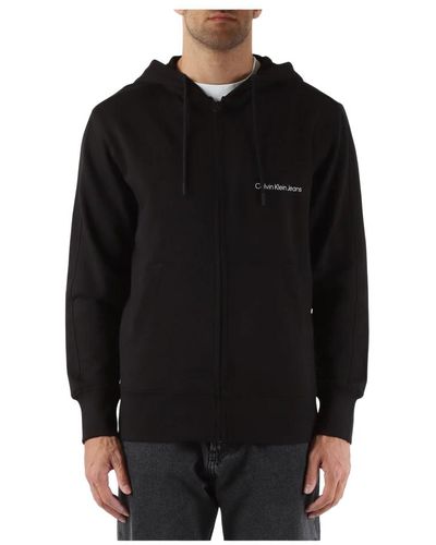 Calvin Klein Kapuzen-sweatshirt mit reißverschluss aus baumwolle - Schwarz