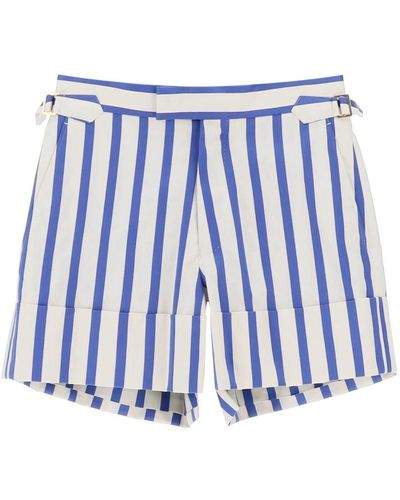 Vivienne Westwood Pantalones cortos de algodón a rayas con tirantes ajustables - Azul