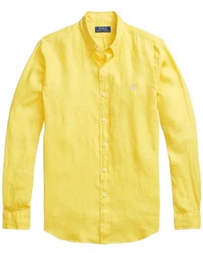 Ralph Lauren Linen hemd mit knopfleiste und polo pony muster - Gelb