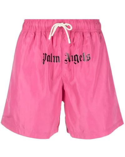 Palm Angels Fuchsia Logo-Print Badehose für Herren - Pink