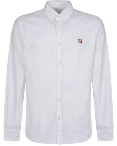 Maison Kitsuné Camicia classica bianca con bottoni e volpe istituzionale h - Bianco
