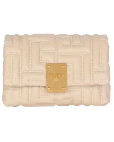 Balmain 1945 soft mini bag in quilted leather - Neutro