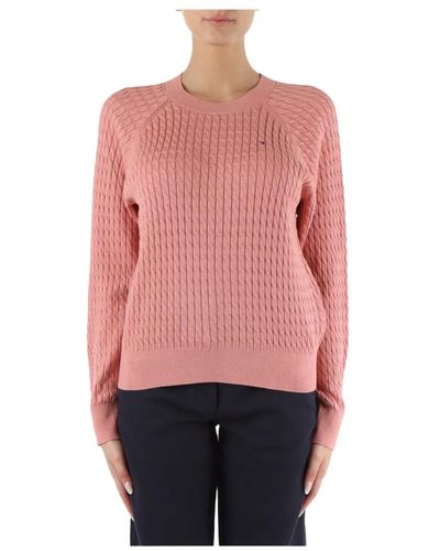 Tommy Hilfiger Baumwoll-cable-knit-logo-pullover - Pink