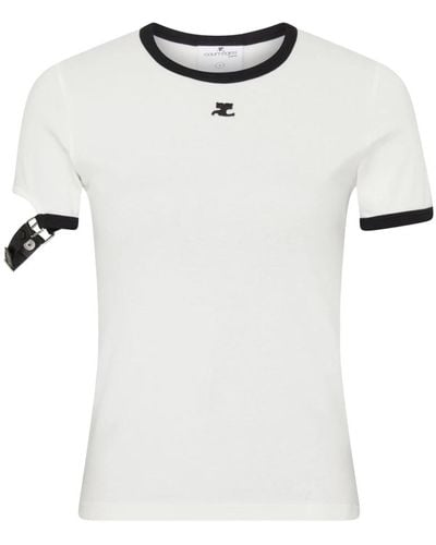 Courreges Contrast-T-Shirt mit Schnallendetail - Weiß