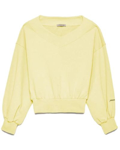 hinnominate Baumwolle v-ausschnitt logo ärmel sweatshirt - Gelb