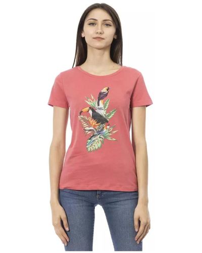 Trussardi T-shirt rosa di cotone alla moda - Rosso