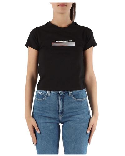 Calvin Klein Logo print cropped stretch cotton t-shirt - Schwarz
