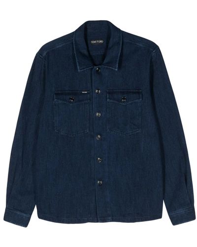 Tom Ford Denim hemd, gewaschene baumwolle, stilvolles design - Blau