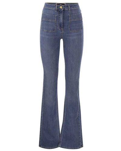 Elisabetta Franchi Paw jeans with logo plates - Blu