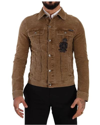 Dolce & Gabbana Brown corduroy cotton logo embroidery jacket - Marrone