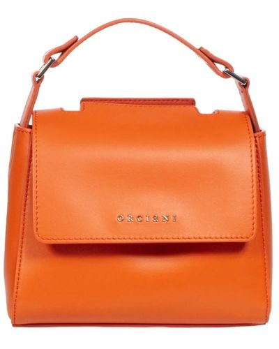Orciani Soft mini lederhandtasche mit schulterriemen - Orange