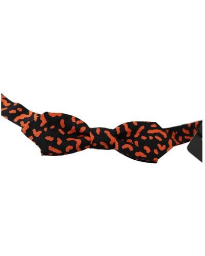 Dolce & Gabbana Orange Black Pattern Adjustable Neck Papillon Bow Tie Silk - Brown