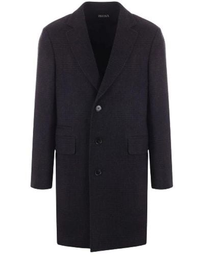 Zegna Cappotto blu in lana prince of wales