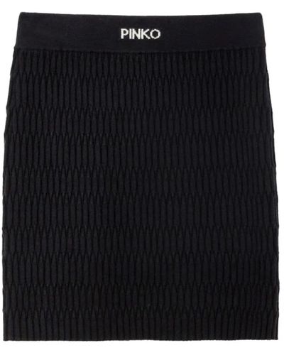 Pinko Falda negra texturizada con cintura logo - Negro