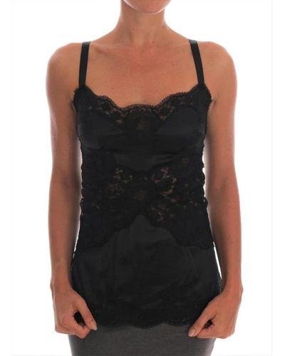 Dolce & Gabbana Schwarzes Seidenstretch-Spitzentop