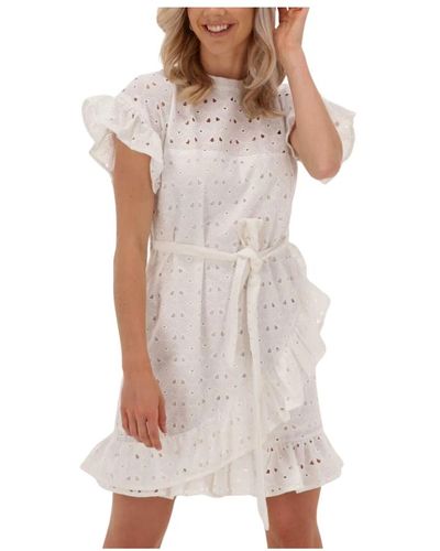 Colourful Rebel Broderie anglaise ruffle mini kleid - Natur